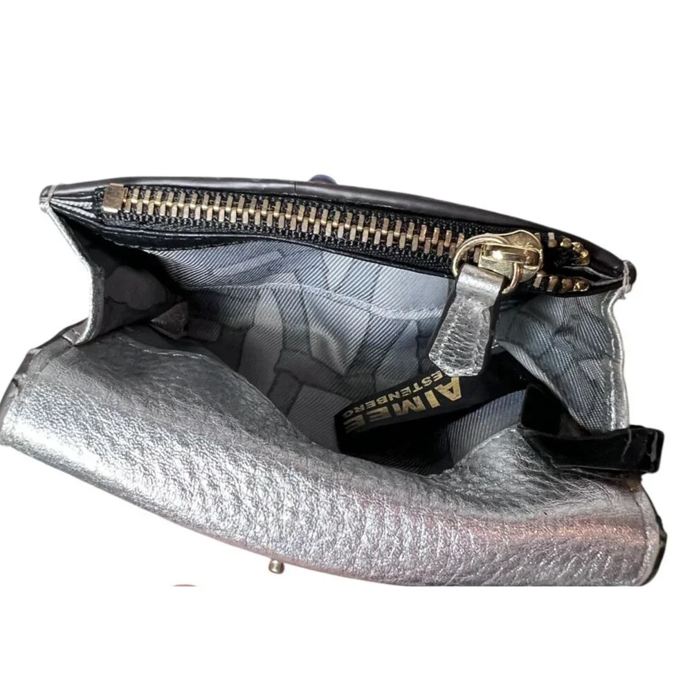 Aimee Kestenberg Silver Metallic Leather Keychain Wallet Card Holder